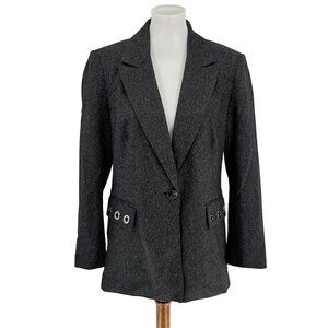 Insight New York Womens Charcoal Gray Blazer Jacket With Silver Grommet Details